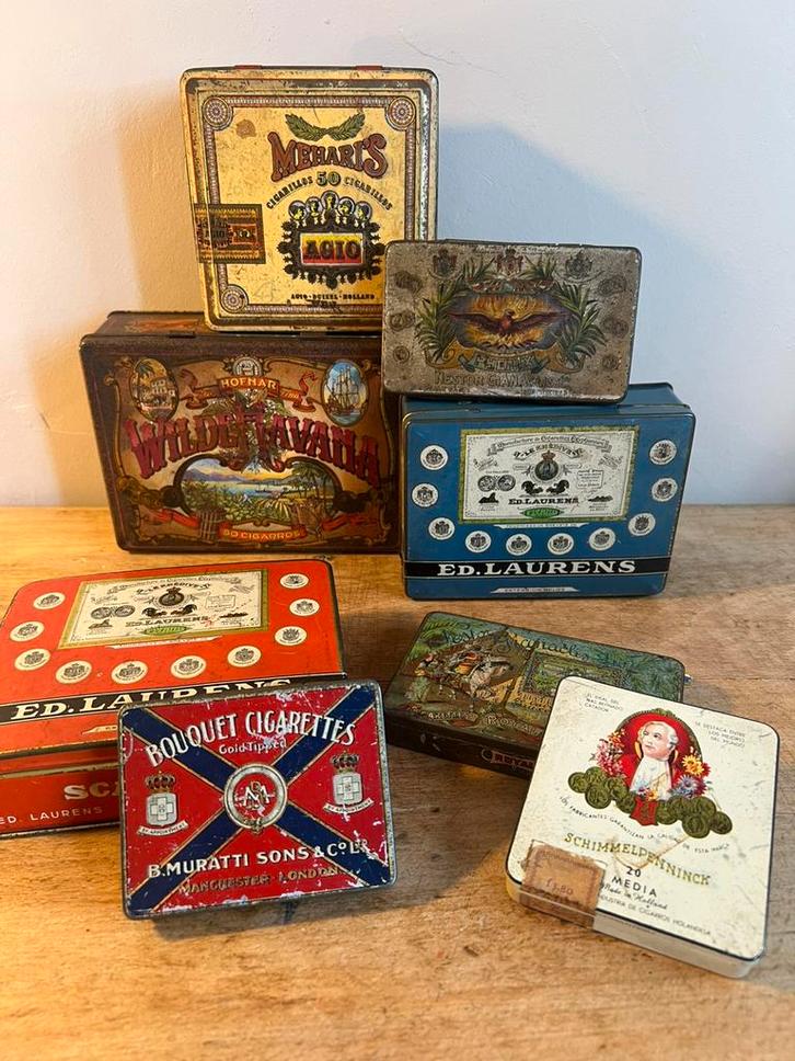 Ensemble de boîtes en métal pour cigares et cigarettes, Verzamelen, Rookartikelen, Aanstekers en Luciferdoosjes, Gebruikt, Tabaksdoos of Verpakking