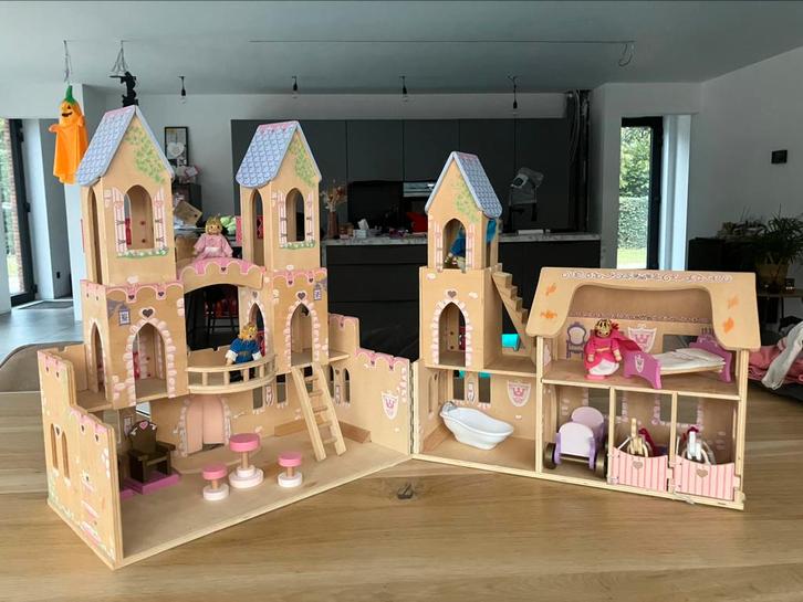 Houten poppenhuis van Kidkraft met speelinhoud, Kinderen en Baby's, Speelgoed | Poppenhuizen, Gebruikt, Poppenhuis, Ophalen