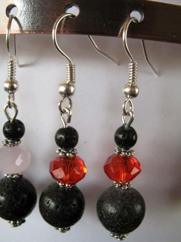 Oorringen: lava parels en kristal: rood, Bijoux, Sacs & Beauté, Boucles d'oreilles, Neuf, Pendantes, Verre, Rouge, Avec cristal