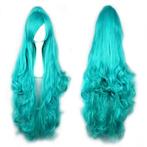 Luxe carnaval pruik 100 cm lang haar met 1 staart Turquoise, Chapeau ou Perruque, Envoi