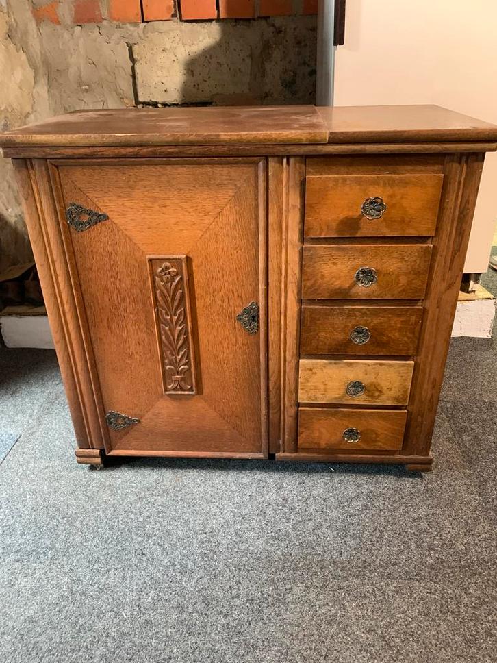 Vintage Singer naaimachine in houten meubel, Antiek en Kunst, Antiek | Meubels | Kasten, Ophalen