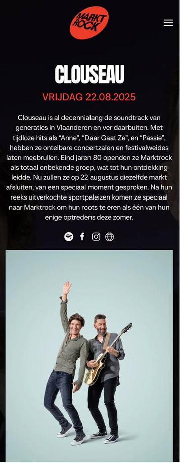 2 x CLOUSEAU MARKTROCK LEUVEN tickets beschikbaar voor biedingen