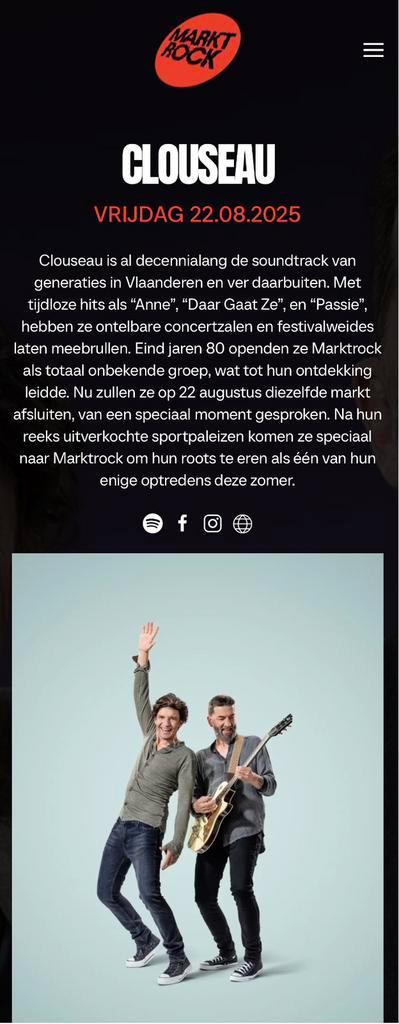 2 x CLOUSEAU MARKTROCK LEUVEN tickets, Tickets en Kaartjes, Concerten | Nederlandstalig