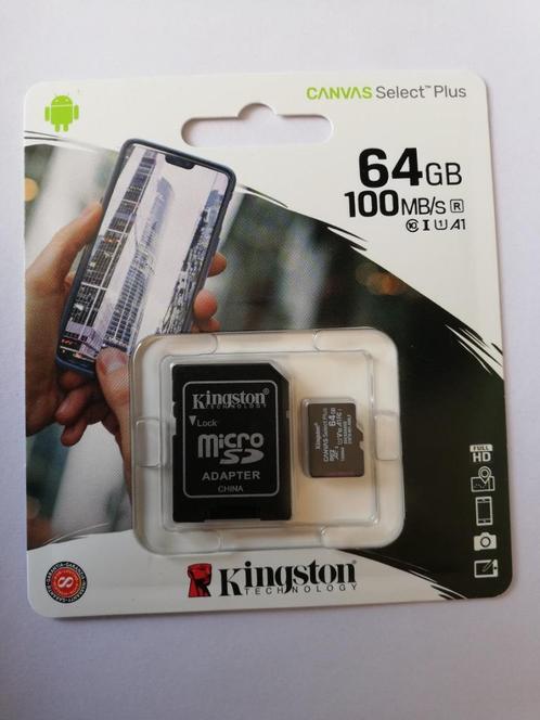 Kingston micro SD kaart 64GB nieuw, Audio, Tv en Foto, Foto | Geheugenkaarten, Nieuw, SD, 64 GB, Fotocamera, Ophalen of Verzenden