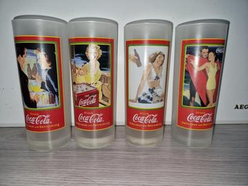 4 Coca Cola-glazen met oude advertenties beschikbaar voor biedingen