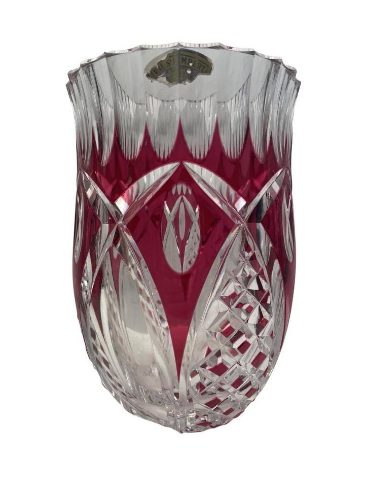 Rode kristallen vaas — Val Saint Lambert — Gesigneerd, Antiek en Kunst, Antiek | Glaswerk en Kristal, Ophalen of Verzenden