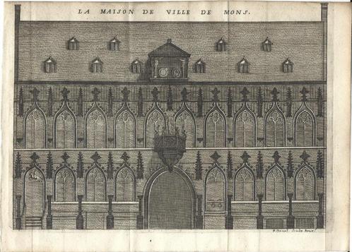 1711 - Mons - l'hotel de ville, Antiek en Kunst, Kunst | Etsen en Gravures, Verzenden