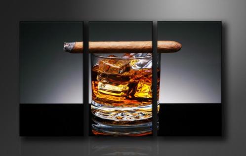 Nieuw * 3 Luik Canvas Schilderij Lounge Sigaar Whiskey, Huis en Inrichting, Woonaccessoires | Schilderijen, Tekeningen en Foto's