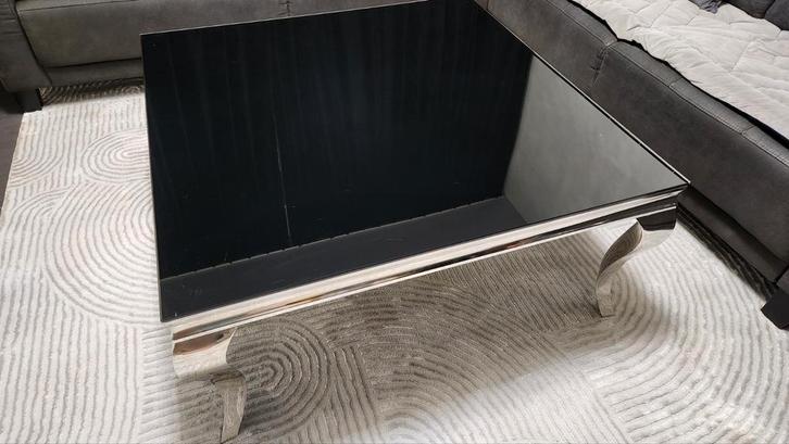 Salontafel barok zwartglas met zilvere poten, Huis en Inrichting, Tafels | Salontafels, Gebruikt, 50 tot 75 cm, 50 tot 100 cm
