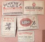 5 vintage etiketten lucifers : BRUSSEL / HALLE, Verzamelen, Rookartikelen, Aanstekers en Luciferdoosjes, Gebruikt, Ophalen of Verzenden