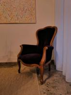 Antieke fauteuil / zetel – fluweel paars – houten frame, Huis en Inrichting, Fauteuils, Ophalen