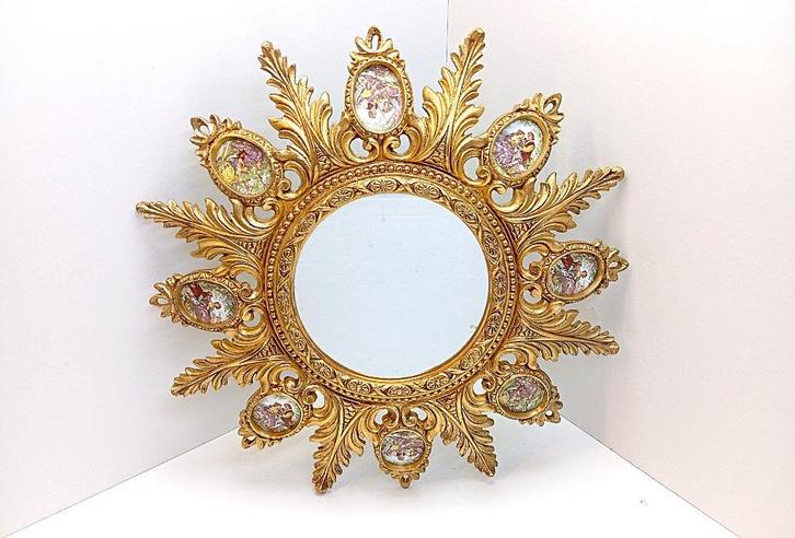prachtige FRAGONARD spiegel brons verguld, Antiek en Kunst, Antiek | Spiegels, Minder dan 50 cm, Minder dan 100 cm, Rond, Ophalen of Verzenden