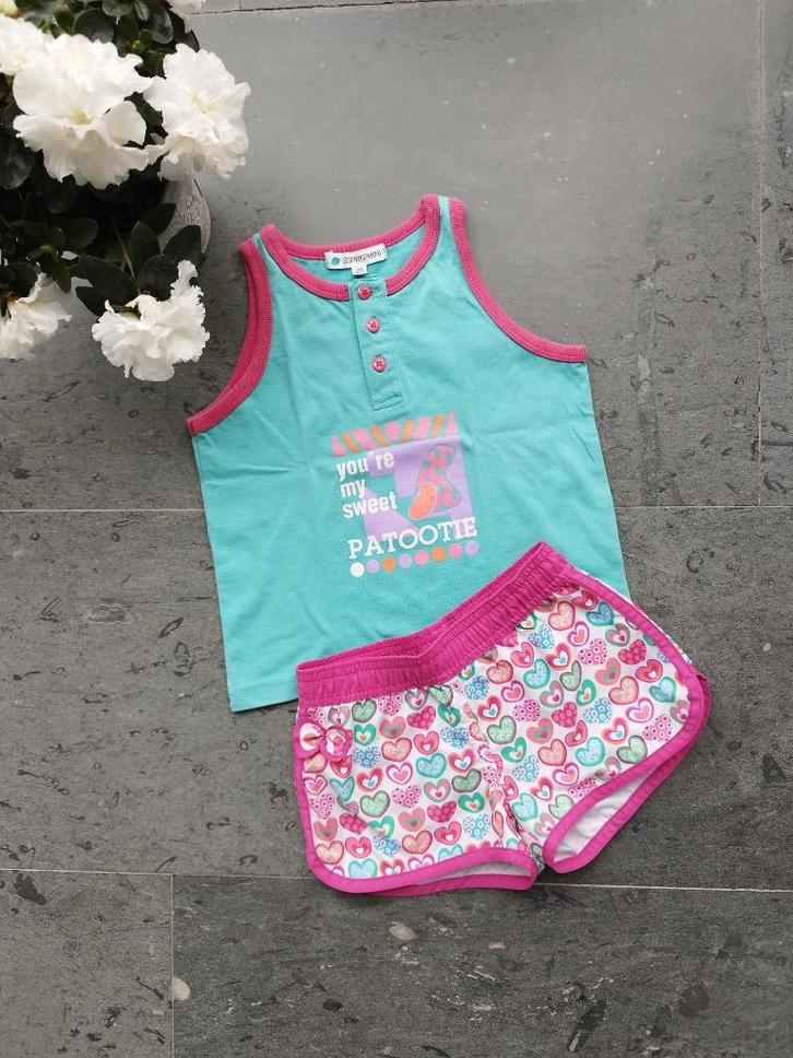 Setje : shortje + topje maat 98-104, Kinderen en Baby's, Kinderkleding | Maat 98, Zo goed als nieuw, Meisje, Setje, Ophalen