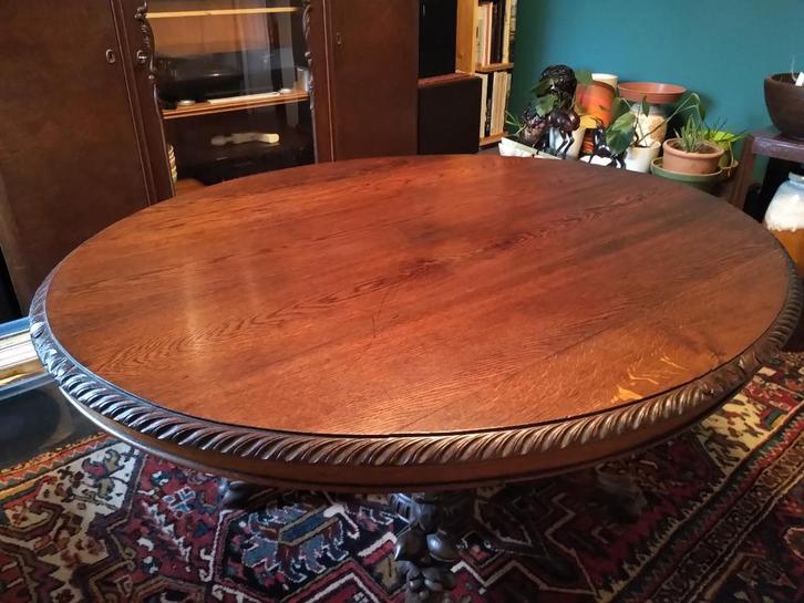 grote antieke vossenkop tafel + 8 stoelen, Antiek en Kunst, Antiek | Meubels | Tafels, Ophalen