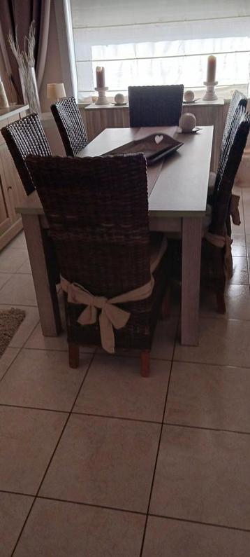 Table à manger avec 6 chaises en rotin, Enlèvement, Comme neuf
