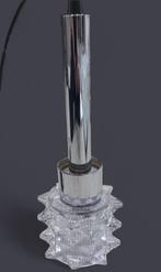 70's vintage chromé en glazen hanglamp, Gebruikt, B, Ophalen of Verzenden, Glas