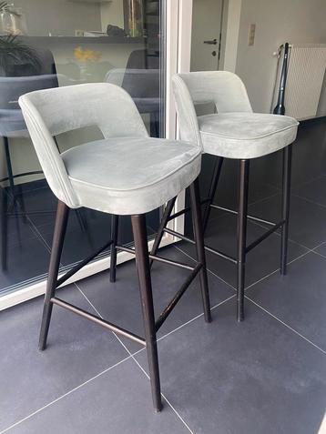2 Grijze suède barstoelen barkrukken SET, Huis en Inrichting, Stoelen, Ophalen, Eén