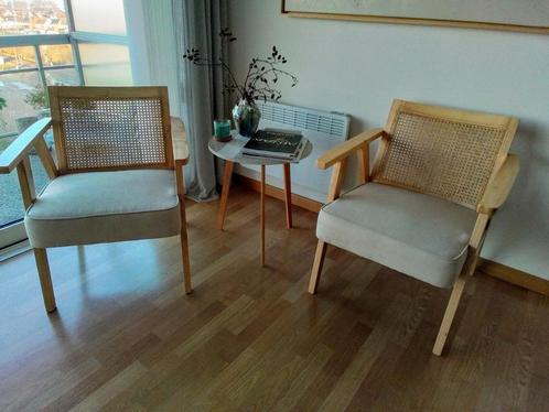 Rieten loungezeteltjes, Huis en Inrichting, Zetels | Zetels, Zo goed als nieuw, Eenpersoons, Hout, Stof, Ophalen