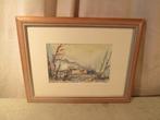 Mooi Geschilderd Aquarel 'Kempische Hoeve' - gesigneerd, Antiek en Kunst, Ophalen of Verzenden