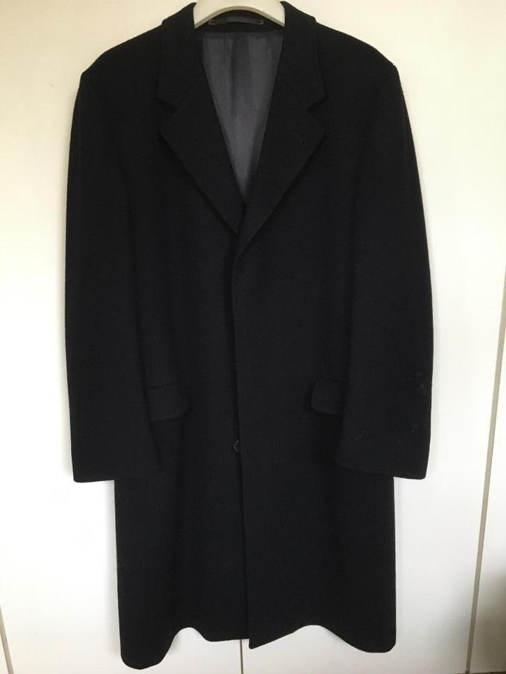 Donkerblauwe herenmantel in 100% scheerwol, Kleding | Heren, Jassen | Winter, Zo goed als nieuw, Maat 48/50 (M), Blauw, Ophalen