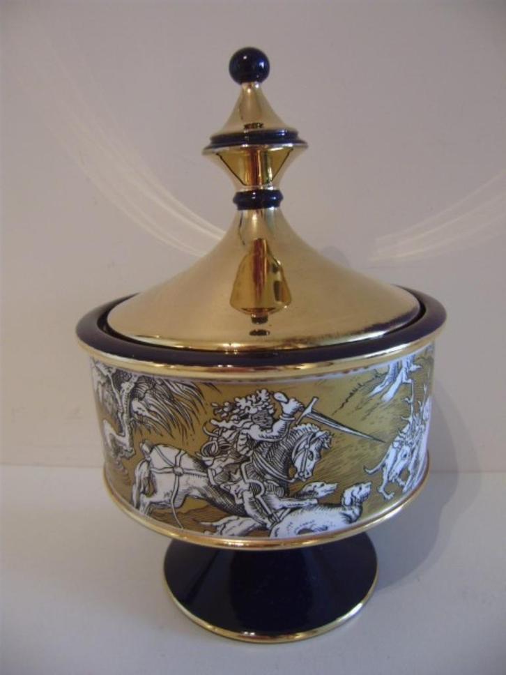 1960' : Dekselcoupe van >>> FIORENTINE <<< met jachtdecor, Antiek en Kunst, Antiek | Keramiek en Aardewerk, Ophalen