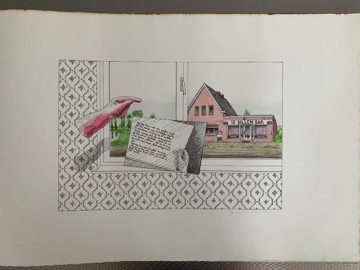 Tejo Van den Broeck - litho + aquarel, Antiek en Kunst, Kunst | Litho's en Zeefdrukken, Ophalen of Verzenden