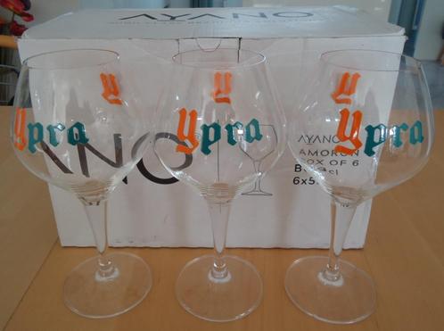 Te koop 6 gebruikte glazen op voet van Ypra Bier (6 x 59 cl), Collections, Marques de bière, Utilisé, Verre ou Verres, Autres marques