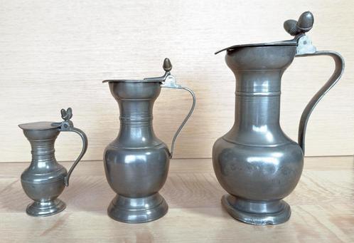 Set van 3 vintage eikeltjeskannen / eikelkan / klepkan / tin, Antiek en Kunst, Antiek | Tin, Ophalen of Verzenden