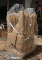 Nieuw - houten messenblok leder afwerking - 12 messen, Ophalen of Verzenden