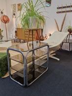 Vintage space age bar cart rookglas chroom, Huis en Inrichting, Ophalen, Gebruikt
