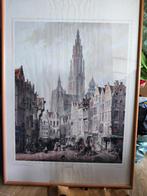 Grote ingekaderde fotoposter van Antwerpse Eiermarkt 1835, Ophalen, Gebruikt, Gebouw, Voor 1940