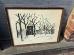 lithographie montignies sambre la place signe franz servais, Antiek en Kunst, Ophalen of Verzenden