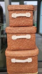 set van 3 rotan opbergmanden - perfecte staat -lees info aub, Ophalen, Zo goed als nieuw