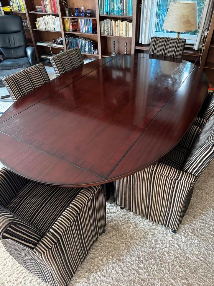 Erg mooie en zgan mahoniehouten eertafel met 6 stoelen, Antiek en Kunst, Antiek | Meubels | Tafels, Ophalen of Verzenden
