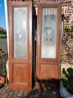 Paire de double portes anciennes en bois avec verre gravé, Ophalen
