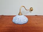 Wandlamp van messing en blauw gespikkeld glas, Antiek en Kunst, Ophalen of Verzenden