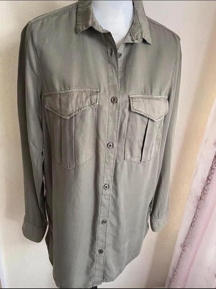 Soepel hemd in kaki en denim, maat 38, Kleding | Dames, Blouses en Tunieken, Zo goed als nieuw, Maat 38/40 (M), Groen, Ophalen of Verzenden