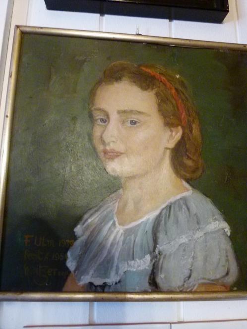 vintage portret jong meisje op karton 1939-1954, Antiek en Kunst, Kunst | Schilderijen | Klassiek, Ophalen