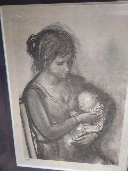 Paul Smolders   1921 - 1997   Litho  Moeder + kind, Antiek en Kunst, Kunst | Litho's en Zeefdrukken, Verzenden