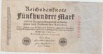 500 FUNFHUNDERT MARK  1923, Postzegels en Munten, Los biljet, Duitsland, Ophalen of Verzenden