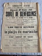 Acoz - Affiche « Soirée de bienfaisance » 1918, Collections, Posters & Affiches, Autres sujets/thèmes, Utilisé, Affiche ou Poster pour porte ou plus grand