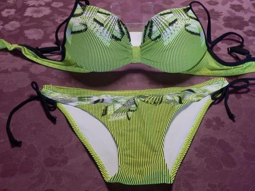 (63)- bikini femme t.XL noir vert - power flower -, Kleding | Dames, Badmode en Zwemkleding, Zo goed als nieuw, Bikini, Groen