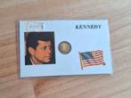 John Fitzgerald Kennedy  muntstuk op kaart., Postzegels en Munten, Ophalen of Verzenden, Noord-Amerika, Losse munt, Goud