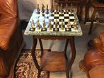 Prachtige schaaktafel, marmeren blad & metalen schaakstukken, Hobby en Vrije tijd, Ophalen
