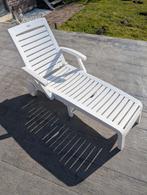 Chaise longue / Transat jardin plastique blanc + coussin, Enlèvement, Plastique, Mobile