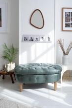 Chesterfield leren vintage poef voetenbank ottoman blauw, Huis en Inrichting, Zetels | Voetbanken en poefs, Ophalen, Gebruikt