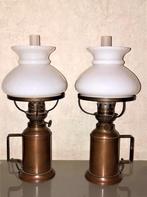 Prachtige oude set van 2 koperen wandlampen-olielampen, Comme neuf, Vintage, Enlèvement ou Envoi, Autres matériaux