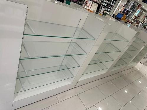 Midshops / gondola’s winkelinterieur wit glas TE KOOP, Zakelijke goederen, Kantoor en Winkelinrichting | Winkel en Inventaris