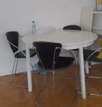 Ronde witte houten tafel met verlengstuk. Houten poten, Huis en Inrichting, Ophalen