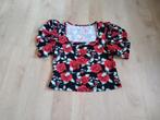 T-shirt met rozen, Zwart, Ophalen of Verzenden, Zo goed als nieuw, Korte mouw